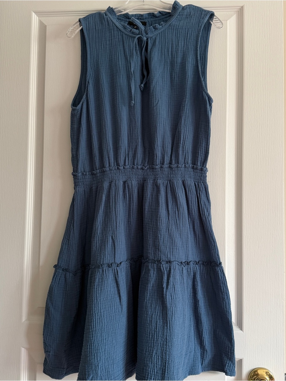 DREW Slate Blue Cotton Gauze Sleeveless Dress